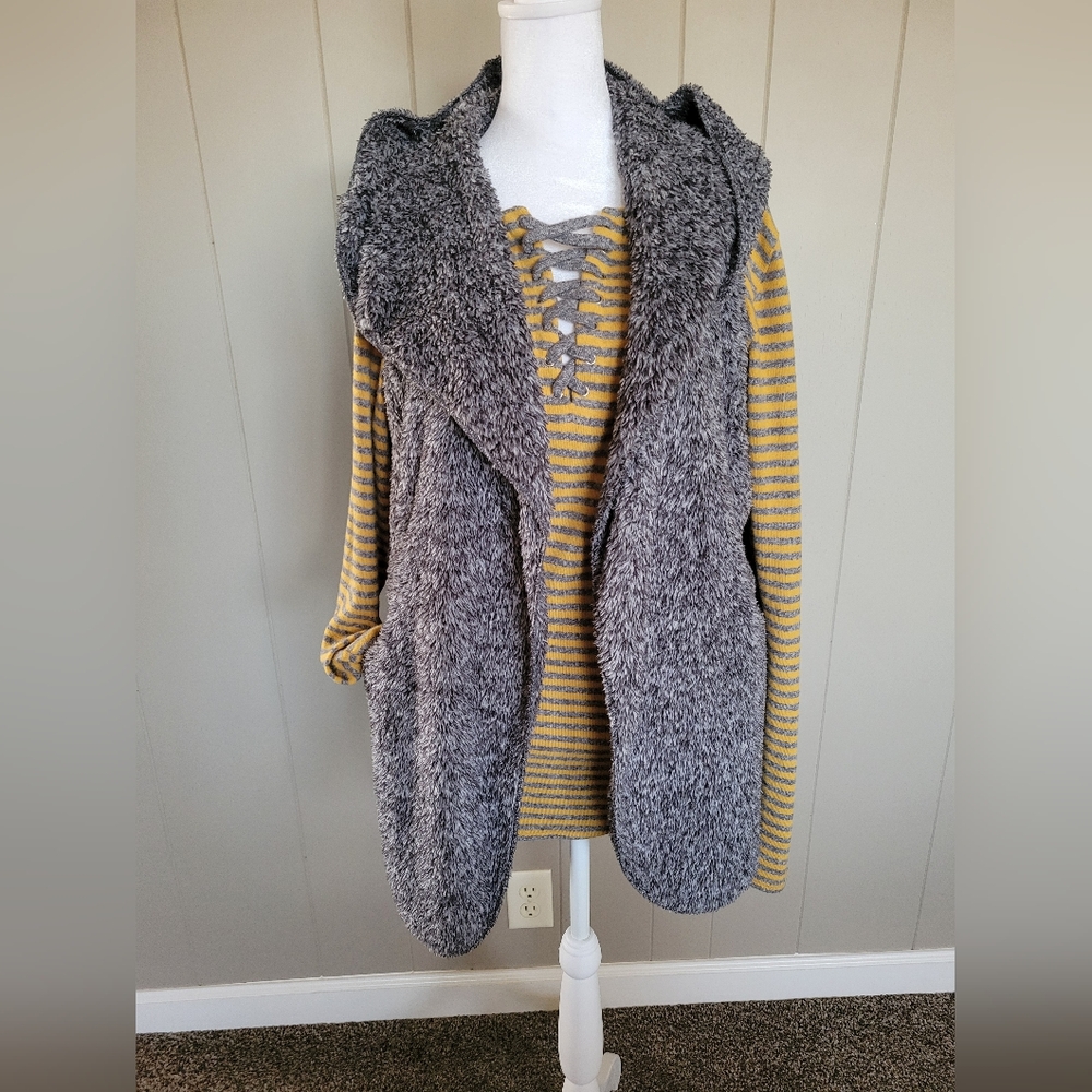 Ashley By 26 International Gray Fuzzy Vest And BKE soft Tops